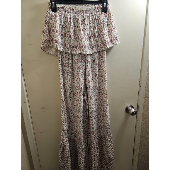 NWT Japna Wide Leg Romper Floral Flare Strapless Smocked Jumpsuit Women's XS - Picture 1 of 7